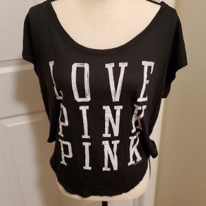 VS PINK LOVE PINK Black White Short Sleeve Top